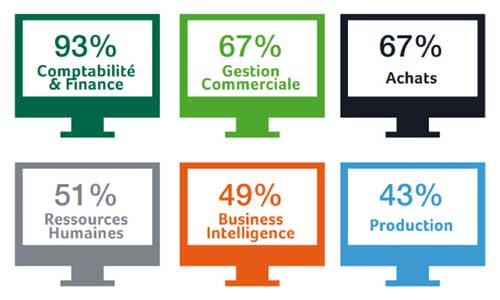 Les 6 premiers modules métiers implantés dans l'entreprise. Etude CXP pour Sage