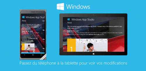 En version bêta, windows App Studio est une plateforme en ligne gratuite qui facilite le développement d'applications pour windows et Windows Phone (PC, tablette mobile). Le code généré est ensuite utilisable dans Visual Studio 2,5 millions de développeurs, confirmés ou en herbe, en sont déjà adeptes selon Microsoft.