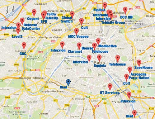 La carte des datacenters en Ile-de-France