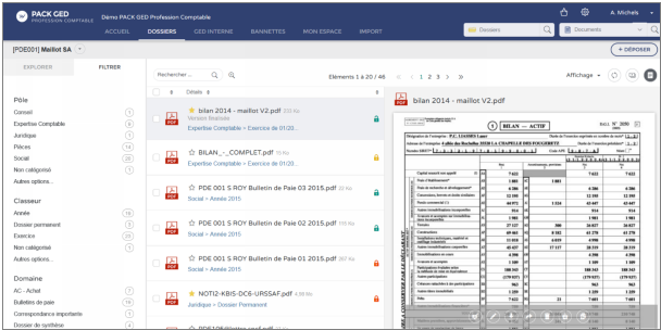 Vue filtrée d'un dossier avec prévisualisation d'un document