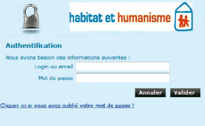 Mire d'authentification du portail Web Habitat et Humanisme