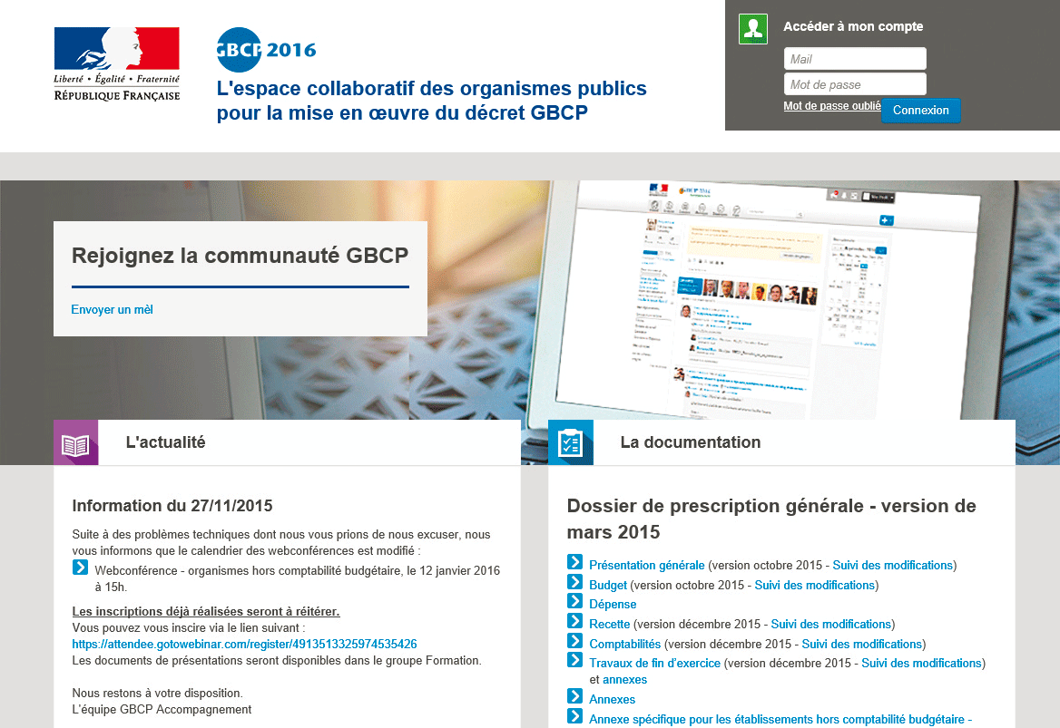 Le site http://gbcp2016.finances.gouv.fr : l'espace collaboratif des organismes publics pour la mise en œuvre du décret GBCP.