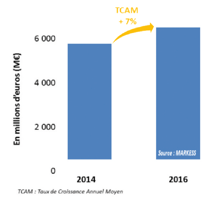 Evolution du marché des logiciels et services IT associés à la dématérialisation France, 2014-2016.
