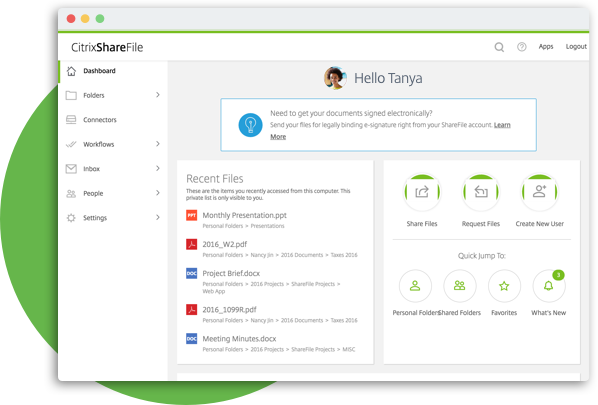 ShareFile - tableau de board