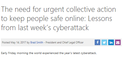 Microsoft réclame une action collective Cyberattaques mondiales : billet de blog Microsoft