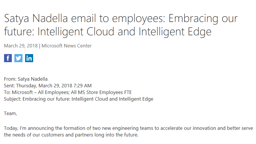 Lettre Satya Nadella