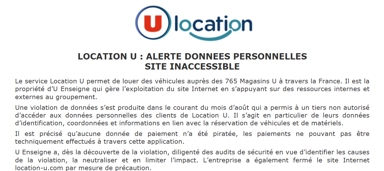 Page d'accueil de U location