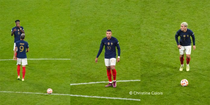Olivier Girous, Aurélien Tchouaméni, Kylian Mbappé et Olivier Griezmann, équipe de France de football 2022
